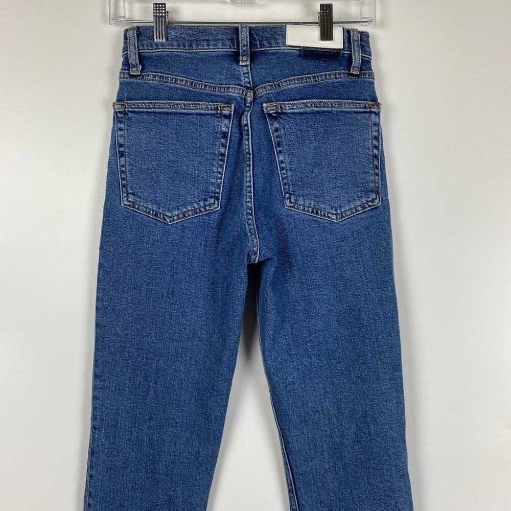 Re/Done High-Rise Ankle Crop Jeans Raw Hem Button Fly Medium Wash Womens Sz 26 - Picture 9 of 11